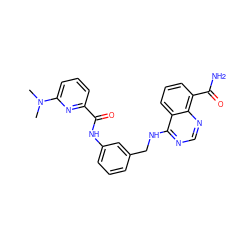 CN(C)c1cccc(C(=O)Nc2cccc(CNc3ncnc4c(C(N)=O)cccc34)c2)n1 ZINC000114347136