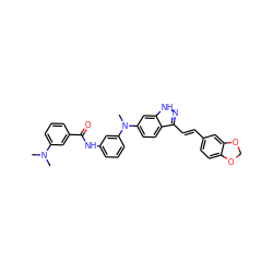 CN(C)c1cccc(C(=O)Nc2cccc(N(C)c3ccc4c(/C=C/c5ccc6c(c5)OCO6)n[nH]c4c3)c2)c1 ZINC000167042632