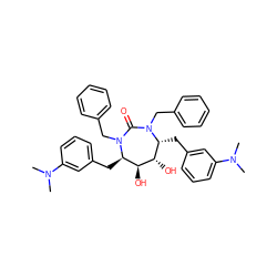 CN(C)c1cccc(C[C@@H]2[C@H](O)[C@@H](O)[C@@H](Cc3cccc(N(C)C)c3)N(Cc3ccccc3)C(=O)N2Cc2ccccc2)c1 ZINC000014945764