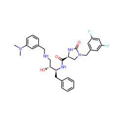 CN(C)c1cccc(CNC[C@@H](O)[C@H](Cc2ccccc2)NC(=O)[C@@H]2CN(Cc3cc(F)cc(F)c3)C(=O)N2)c1 ZINC000029048502