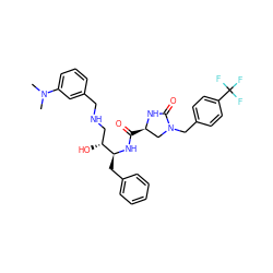 CN(C)c1cccc(CNC[C@@H](O)[C@H](Cc2ccccc2)NC(=O)[C@@H]2CN(Cc3ccc(C(F)(F)F)cc3)C(=O)N2)c1 ZINC000029048404