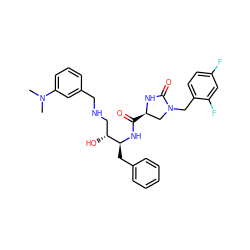 CN(C)c1cccc(CNC[C@@H](O)[C@H](Cc2ccccc2)NC(=O)[C@@H]2CN(Cc3ccc(F)cc3F)C(=O)N2)c1 ZINC000029048592