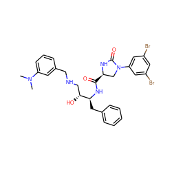 CN(C)c1cccc(CNC[C@@H](O)[C@H](Cc2ccccc2)NC(=O)[C@@H]2CN(c3cc(Br)cc(Br)c3)C(=O)N2)c1 ZINC000029049071