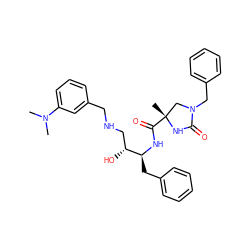 CN(C)c1cccc(CNC[C@@H](O)[C@H](Cc2ccccc2)NC(=O)[C@]2(C)CN(Cc3ccccc3)C(=O)N2)c1 ZINC000029049224