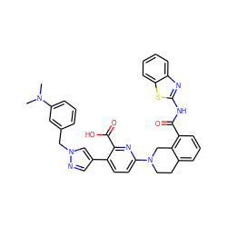 CN(C)c1cccc(Cn2cc(-c3ccc(N4CCc5cccc(C(=O)Nc6nc7ccccc7s6)c5C4)nc3C(=O)O)cn2)c1 ZINC000144464777