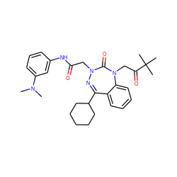 CN(C)c1cccc(NC(=O)CN2N=C(C3CCCCC3)c3ccccc3N(CC(=O)C(C)(C)C)C2=O)c1 ZINC000013685066