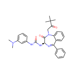 CN(C)c1cccc(NC(=O)N[C@@H]2N=C(c3ccccc3)c3ccccc3N(CC(=O)C(C)(C)C)C2=O)c1 ZINC000013760938