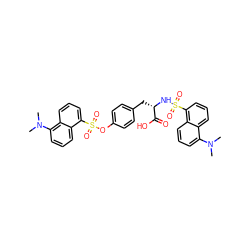 CN(C)c1cccc2c(S(=O)(=O)N[C@@H](Cc3ccc(OS(=O)(=O)c4cccc5c(N(C)C)cccc45)cc3)C(=O)O)cccc12 ZINC000024640039