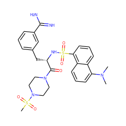 CN(C)c1cccc2c(S(=O)(=O)N[C@@H](Cc3cccc(C(=N)N)c3)C(=O)N3CCN(S(C)(=O)=O)CC3)cccc12 ZINC000003834116