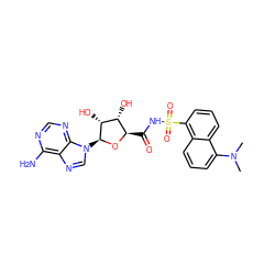 CN(C)c1cccc2c(S(=O)(=O)NC(=O)[C@H]3O[C@@H](n4cnc5c(N)ncnc54)[C@H](O)[C@@H]3O)cccc12 ZINC000072137479