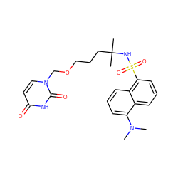 CN(C)c1cccc2c(S(=O)(=O)NC(C)(C)CCCOCn3ccc(=O)[nH]c3=O)cccc12 ZINC000116100272