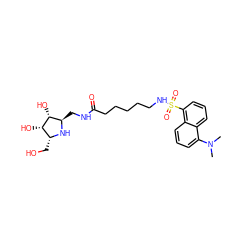 CN(C)c1cccc2c(S(=O)(=O)NCCCCCC(=O)NC[C@H]3N[C@H](CO)[C@H](O)[C@@H]3O)cccc12 ZINC000028763508