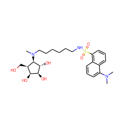 CN(C)c1cccc2c(S(=O)(=O)NCCCCCCN(C)[C@H]3[C@H](O)[C@@H](O)[C@@H](O)[C@H]3CO)cccc12 ZINC001772602796