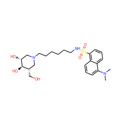 CN(C)c1cccc2c(S(=O)(=O)NCCCCCCN3C[C@@H](O)[C@H](O)[C@@H](CO)C3)cccc12 ZINC000036184817