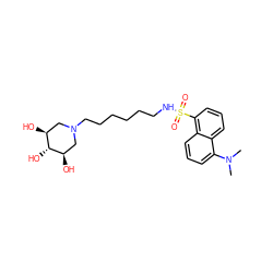 CN(C)c1cccc2c(S(=O)(=O)NCCCCCCN3C[C@H](O)[C@@H](O)[C@H](O)C3)cccc12 ZINC000101041876