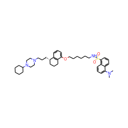 CN(C)c1cccc2c(S(=O)(=O)NCCCCCCOc3cccc4c3CCC[C@@H]4CCCN3CCN(C4CCCCC4)CC3)cccc12 ZINC000072181471