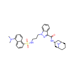 CN(C)c1cccc2c(S(=O)(=O)NCCCn3nc(C(=O)N[C@@H]4C[C@@H]5CCC[C@H](C4)N5C)c4ccccc43)cccc12 ZINC000103225008