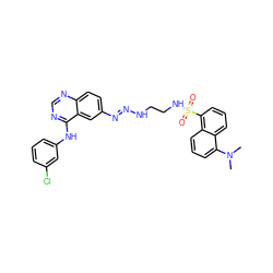 CN(C)c1cccc2c(S(=O)(=O)NCCN/N=N/c3ccc4ncnc(Nc5cccc(Cl)c5)c4c3)cccc12 ZINC000049768154