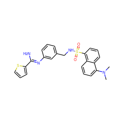 CN(C)c1cccc2c(S(=O)(=O)NCc3cccc(/N=C(\N)c4cccs4)c3)cccc12 ZINC000223076055