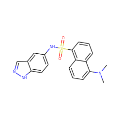 CN(C)c1cccc2c(S(=O)(=O)Nc3ccc4[nH]ncc4c3)cccc12 ZINC000013531337