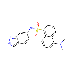 CN(C)c1cccc2c(S(=O)(=O)Nc3ccc4c[nH]nc4c3)cccc12 ZINC000013531340