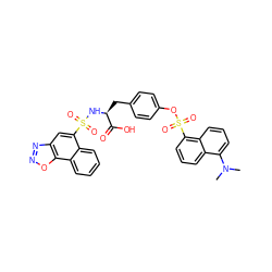 CN(C)c1cccc2c(S(=O)(=O)Oc3ccc(C[C@H](NS(=O)(=O)c4cc5nnoc5c5ccccc45)C(=O)O)cc3)cccc12 ZINC000028123279