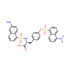 CN(C)c1cccc2c(S(=O)(=O)Oc3ccc(C[C@H](NS(=O)(=O)c4cccc5cc(N)ccc45)C(=O)O)cc3)cccc12 ZINC000028123272