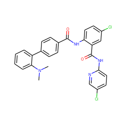 CN(C)c1ccccc1-c1ccc(C(=O)Nc2ccc(Cl)cc2C(=O)Nc2ccc(Cl)cn2)cc1 ZINC000028022043