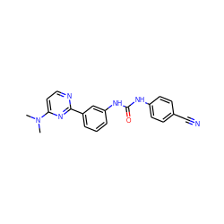 CN(C)c1ccnc(-c2cccc(NC(=O)Nc3ccc(C#N)cc3)c2)n1 ZINC001772627905