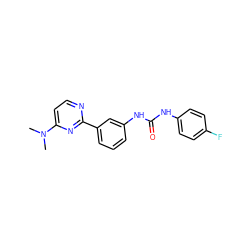 CN(C)c1ccnc(-c2cccc(NC(=O)Nc3ccc(F)cc3)c2)n1 ZINC001772614483