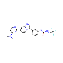 CN(C)c1ccnc(-c2ccn3c(-c4cccc(NC(=O)NCC(F)(F)F)c4)cnc3c2)n1 ZINC000139571147