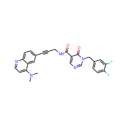 CN(C)c1ccnc2ccc(C#CCNC(=O)c3cncn(Cc4ccc(F)c(F)c4)c3=O)cc12 ZINC000096176196