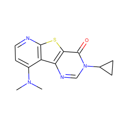 CN(C)c1ccnc2sc3c(=O)n(C4CC4)cnc3c12 ZINC000013676116