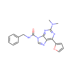 CN(C)c1nc(-c2ccco2)c2ncn(C(=O)NCc3ccccc3)c2n1 ZINC000029047349