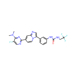 CN(C)c1nc(-c2ccn3c(-c4cccc(NC(=O)NCC(F)(F)F)c4)cnc3c2)ncc1F ZINC000169704637