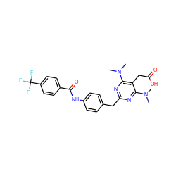 CN(C)c1nc(Cc2ccc(NC(=O)c3ccc(C(F)(F)F)cc3)cc2)nc(N(C)C)c1CC(=O)O ZINC000006717478