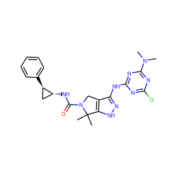 CN(C)c1nc(Cl)nc(Nc2n[nH]c3c2CN(C(=O)N[C@@H]2C[C@H]2c2ccccc2)C3(C)C)n1 ZINC000115986597