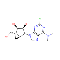 CN(C)c1nc(Cl)nc2c1ncn2[C@H]1[C@H](O)[C@H](O)[C@]2(CO)C[C@H]12 ZINC001772597686