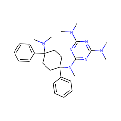 CN(C)c1nc(N(C)C)nc(N(C)C2(c3ccccc3)CCC(c3ccccc3)(N(C)C)CC2)n1 ZINC000147116299