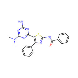 CN(C)c1nc(N)nc(-c2sc(NC(=O)c3ccccc3)nc2-c2ccccc2)n1 ZINC000096927346