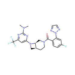 CN(C)c1nc(N2C[C@@H]3CCN(C(=O)c4ccc(F)cc4-n4nccn4)C[C@@H]32)cc(C(F)(F)F)n1 ZINC000145539190