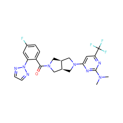 CN(C)c1nc(N2C[C@H]3CN(C(=O)c4ccc(F)cc4-n4nccn4)C[C@H]3C2)cc(C(F)(F)F)n1 ZINC000116821789