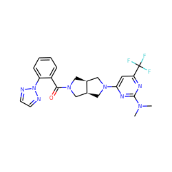 CN(C)c1nc(N2C[C@H]3CN(C(=O)c4ccccc4-n4nccn4)C[C@H]3C2)cc(C(F)(F)F)n1 ZINC000116824194