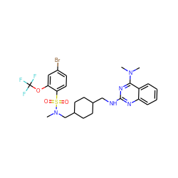 CN(C)c1nc(NCC2CCC(CN(C)S(=O)(=O)c3ccc(Br)cc3OC(F)(F)F)CC2)nc2ccccc12 ZINC000028331548