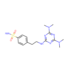 CN(C)c1nc(NCCc2ccc(S(N)(=O)=O)cc2)nc(N(C)C)n1 ZINC000028470189