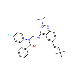 CN(C)c1nc(NCN(C(=O)c2ccccc2)c2ccc(F)cc2)c2cc(/C=C/C(C)(C)C)ccc2n1 ZINC001772586823