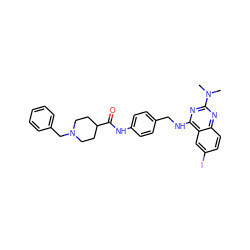 CN(C)c1nc(NCc2ccc(NC(=O)C3CCN(Cc4ccccc4)CC3)cc2)c2cc(I)ccc2n1 ZINC000142172058