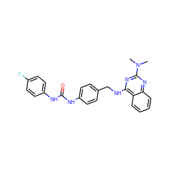 CN(C)c1nc(NCc2ccc(NC(=O)Nc3ccc(F)cc3)cc2)c2ccccc2n1 ZINC000142464000