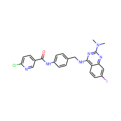 CN(C)c1nc(NCc2ccc(NC(=O)c3ccc(Cl)nc3)cc2)c2ccc(I)cc2n1 ZINC000144824607