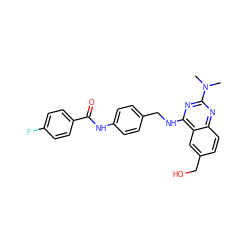 CN(C)c1nc(NCc2ccc(NC(=O)c3ccc(F)cc3)cc2)c2cc(CO)ccc2n1 ZINC000142202767